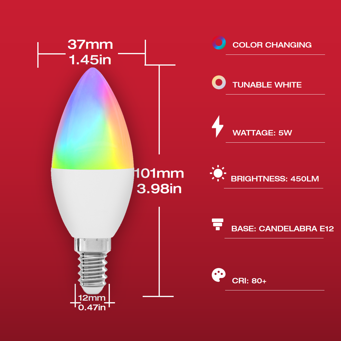 Smart Light Bulb Works with Voice Command, E12 Base WiFi Candelabra LED Light Bulb B11, Color Changing Chandelier Light Bulbs