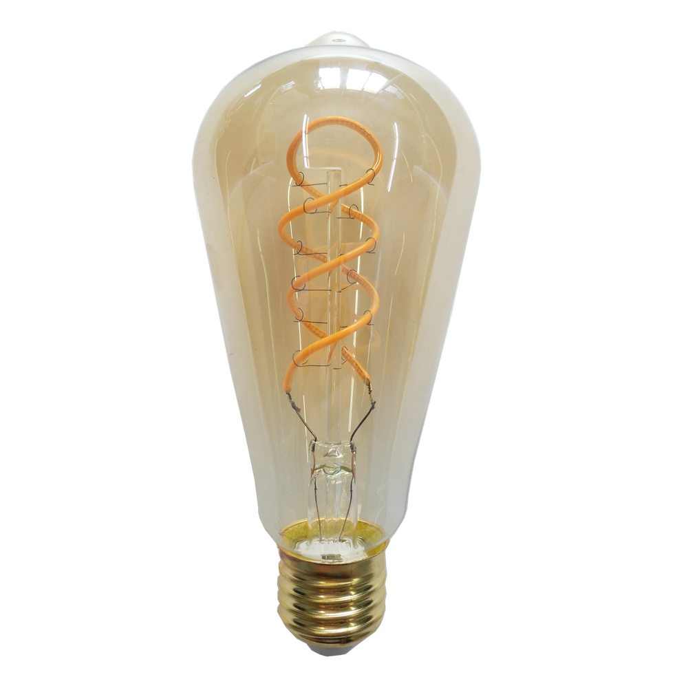 Retro Edison Bulb E26 E27, Amber Glass Lamp Vintage Design, Flexible Sprial Filament LED Bulb Home Decorative Light ST64 Warm