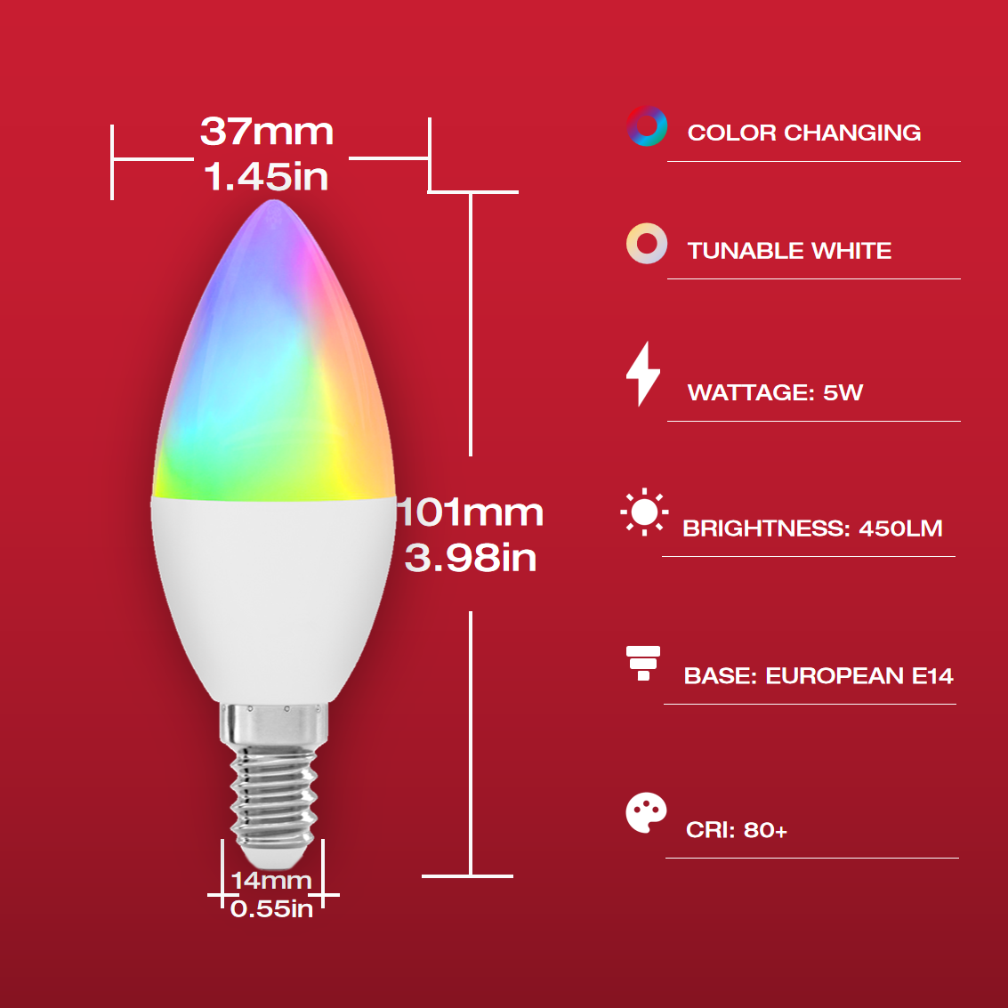 Smart Light Bulb Works with Voice Command, E12 Base WiFi Candelabra LED Light Bulb B11, Color Changing Chandelier Light Bulbs