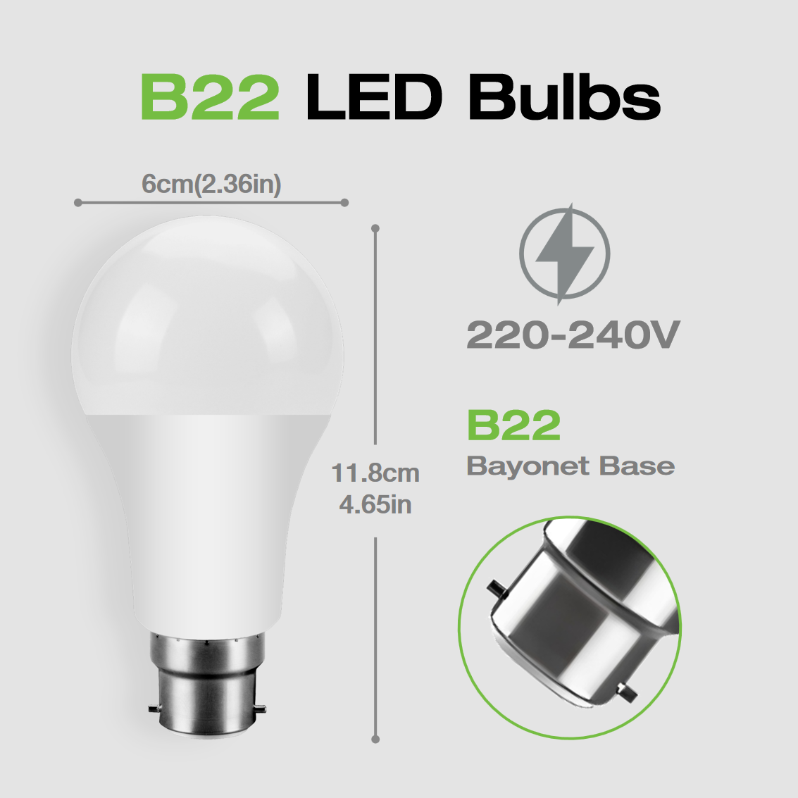 B22 / BC Bayonet Base Light Bulb, 12W (100W Equivalent) 1200 Lumen Super Bright, LED Lightbulb B22 Cap Lamp Ampoules A60