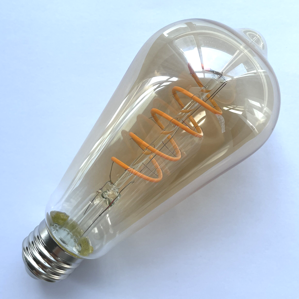 Retro Edison Bulb E26 E27, Amber Glass Lamp Vintage Design, Flexible Sprial Filament LED Bulb Home Decorative Light ST64 Warm