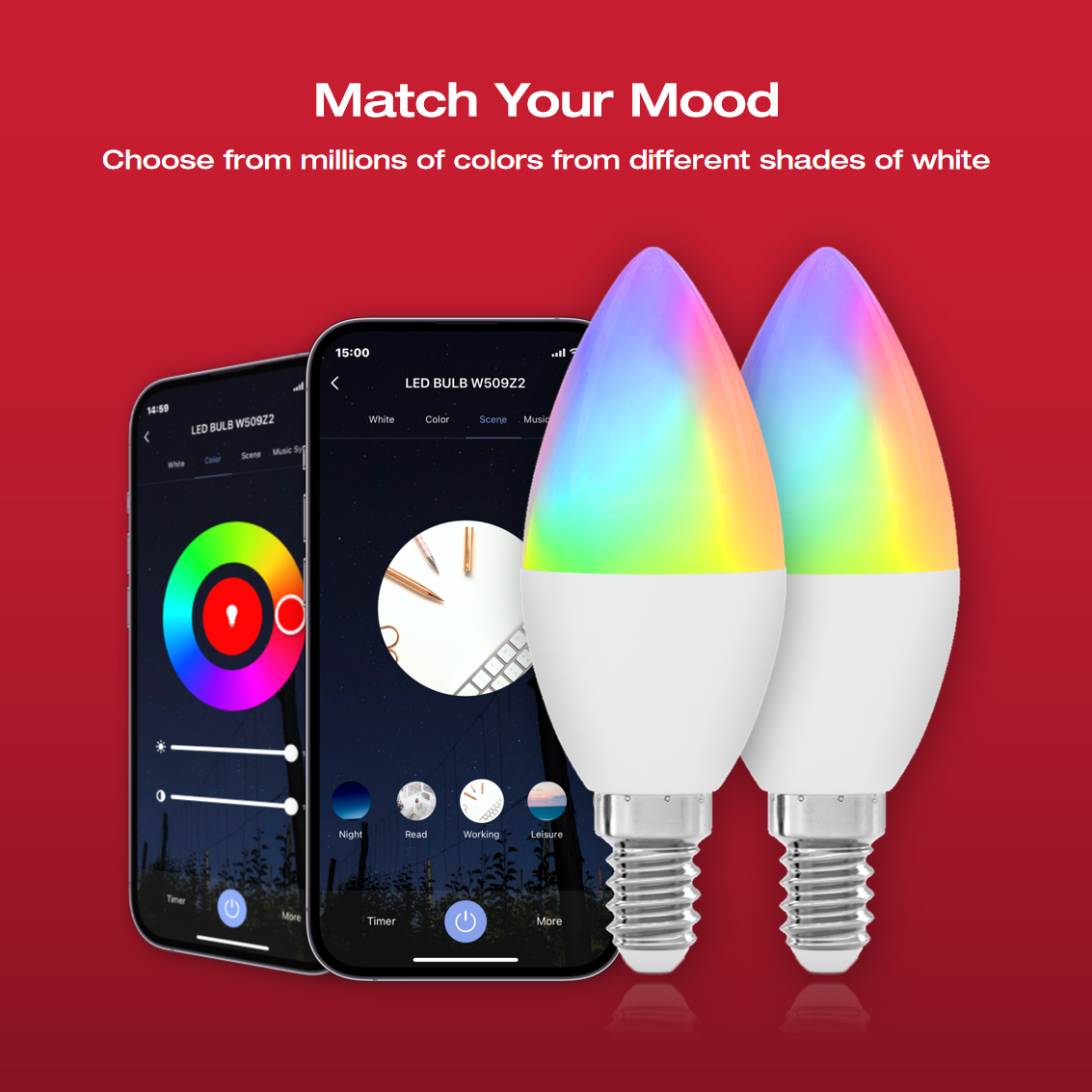 Smart Light Bulb Works with Voice Command, E12 Base WiFi Candelabra LED Light Bulb B11, Color Changing Chandelier Light Bulbs