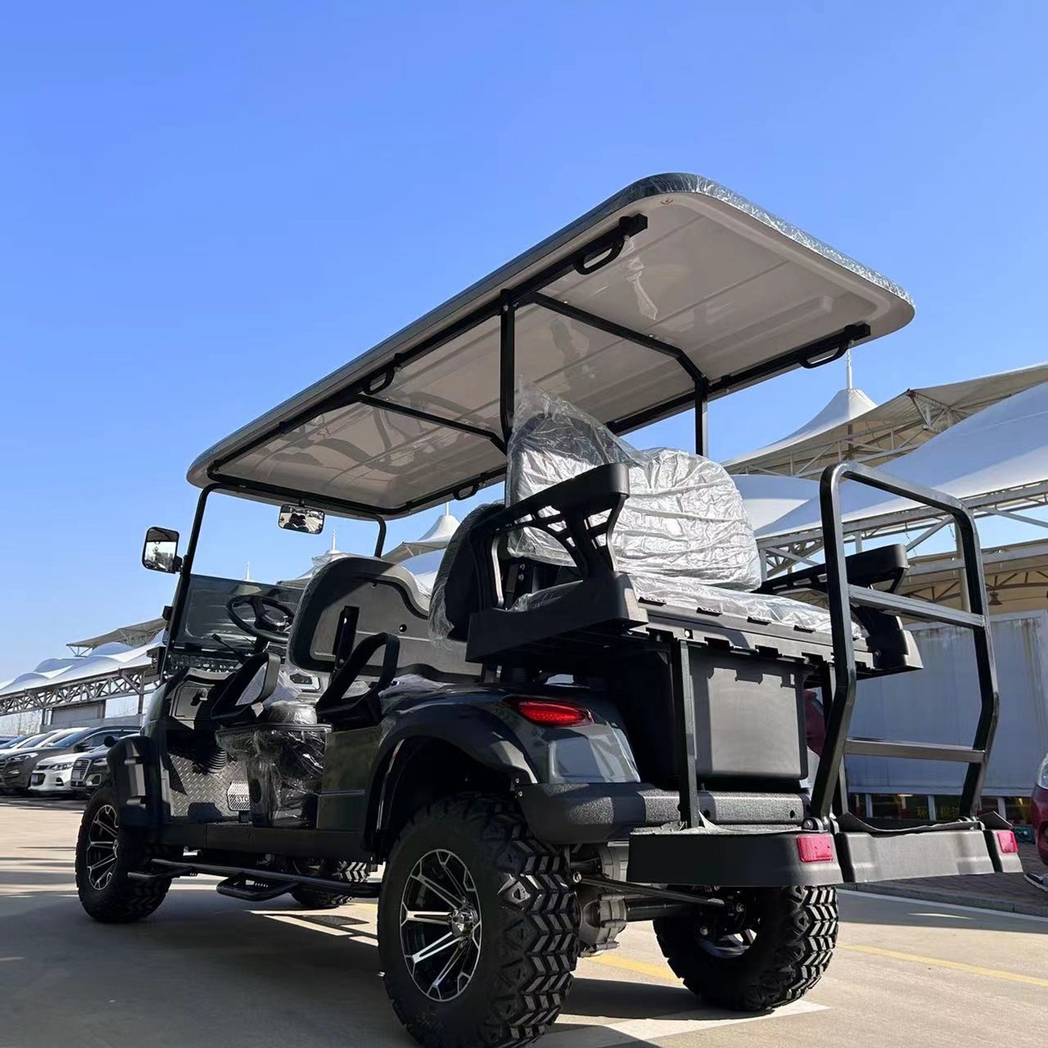 6 Seater Four Wheel Reasonable Prices 48V Electric Golf Cart Black Color with Back Seat