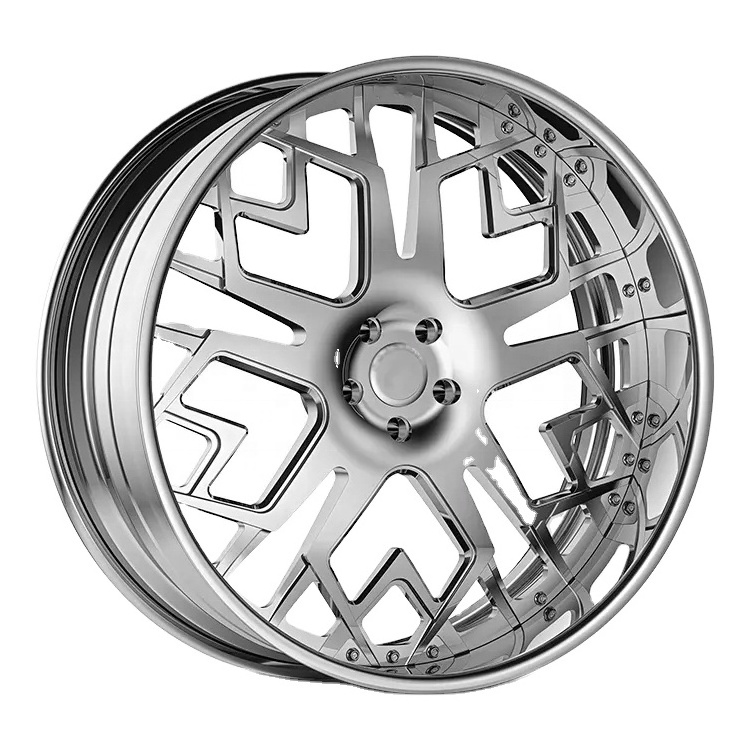 Customized 2 piece 5 hole forged passenger car rims wheel 15 16 17 18 19 20 inch Concave Design Deep Dish chrome alloy wheel