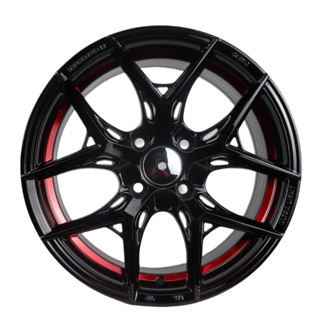 Passenger car rims 15 inch 7J  multi spoke black red finish alloy car wheel 4x100 wheels