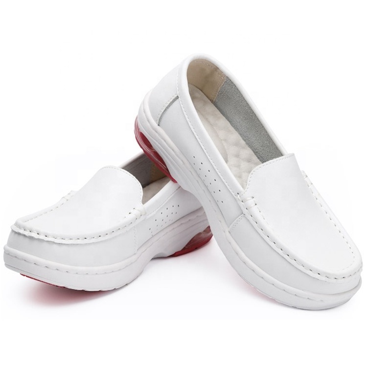 White Leather Nurse Shoes Women Medical Shoes Kitchen Non-slip Shoes