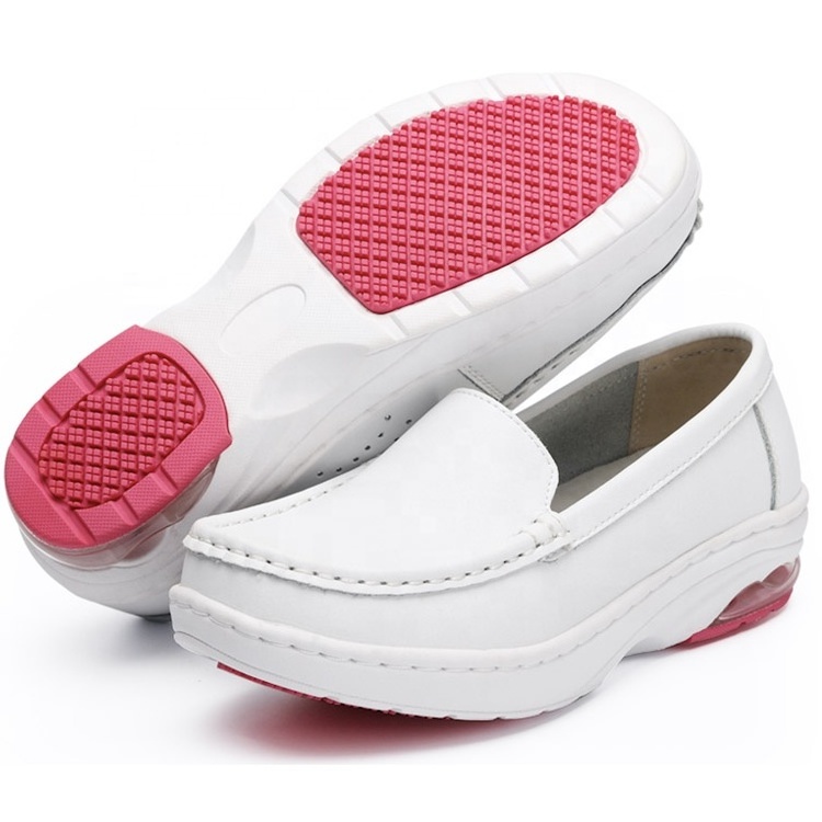 White Leather Nurse Shoes Women Medical Shoes Kitchen Non-slip Shoes