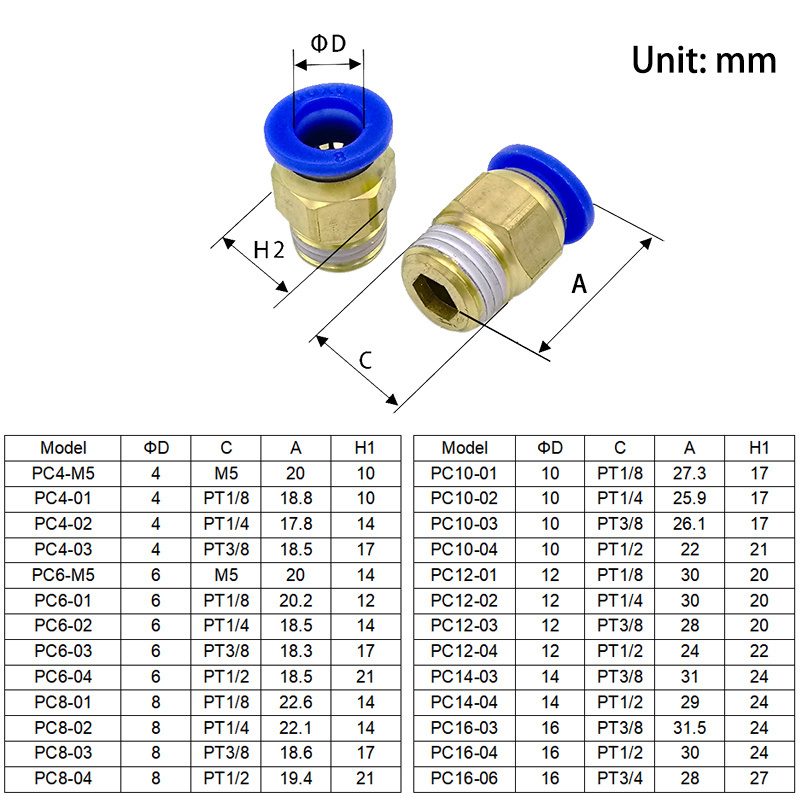 Fitting Manufacturer PC PCF PL SL PB PD PX Plastic Quick Air Hose Connector Pneumatic Parts Tube Pipe One Touch Brass Fittings