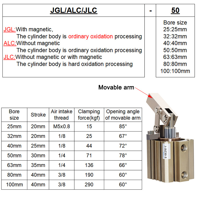 ALC-25 32 40 50 63 80 100 JGL With Magnetic Small Clamping Rocker Swinging Arm Lever Air Pneumatic Cylinder