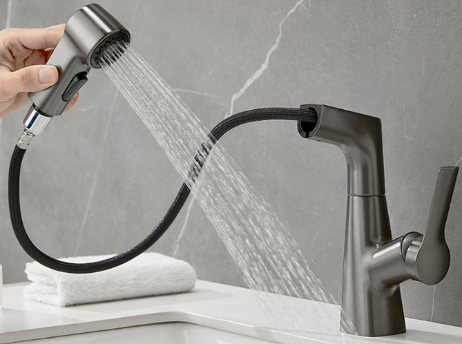 Gun Gray Pull-Out Basin Faucet Bathroom Wash Face Sink Gargle Multi-Function Bathroom Hot And Cold Water Faucet