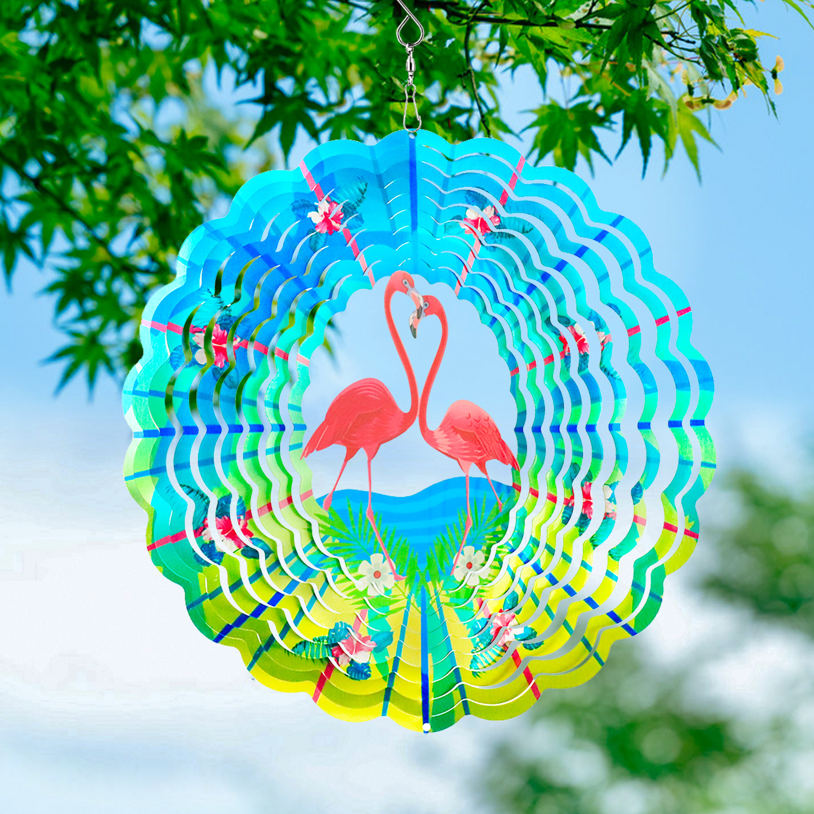 Flamingo 12 Inch Wind Spinners ,Garden Decoration Wind And Weather Holographic illusion Spinner Animal Wind Spinners