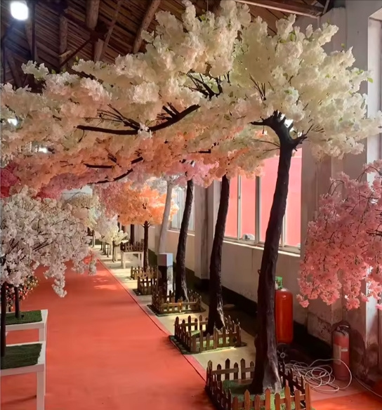 Customized Big Artificial Cherry Blossom Tree Plant Faux Silk Pink White Cherry Blossom Tree For Wedding Decoration