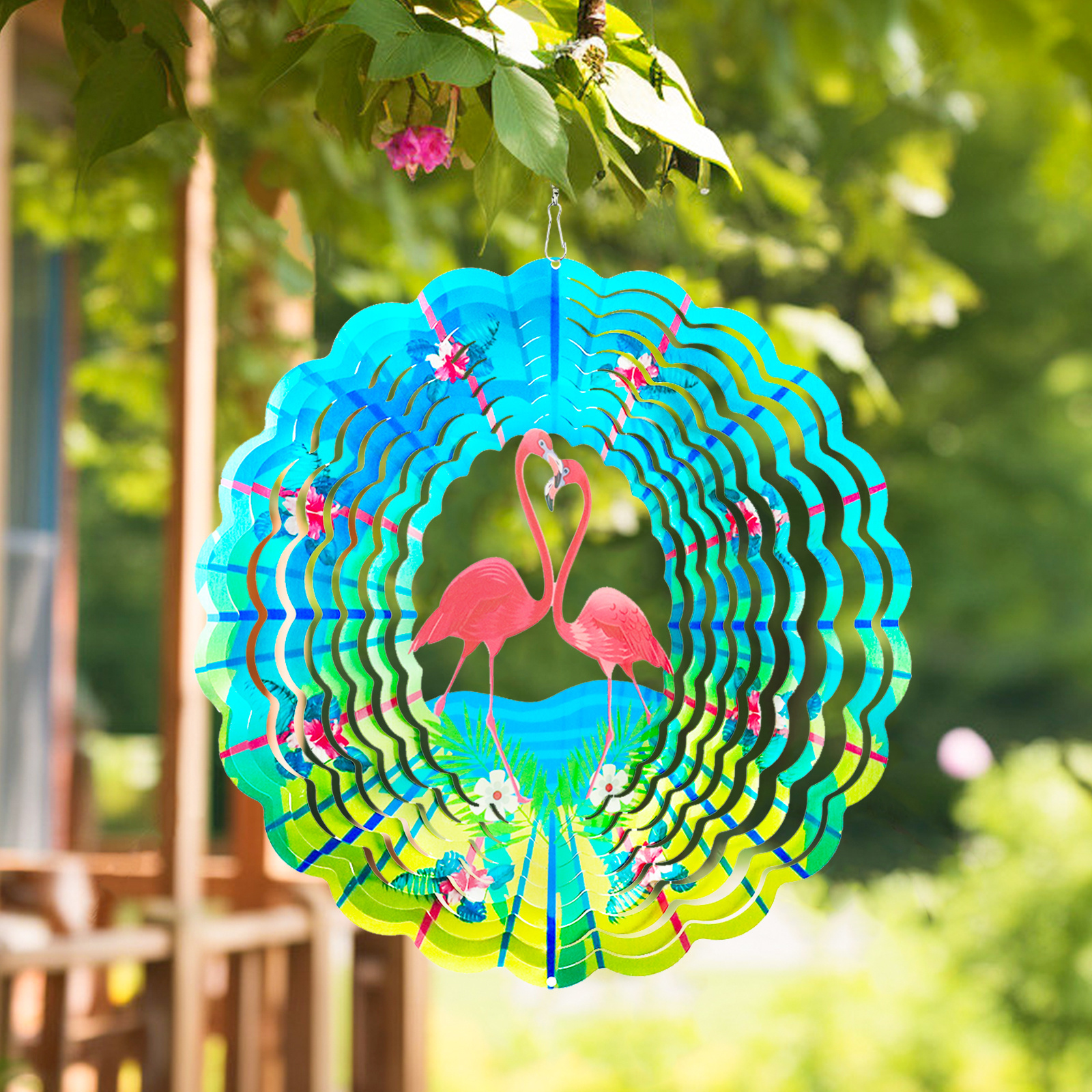 Flamingo 12 Inch Wind Spinners ,Garden Decoration Wind And Weather Holographic illusion Spinner Animal Wind Spinners