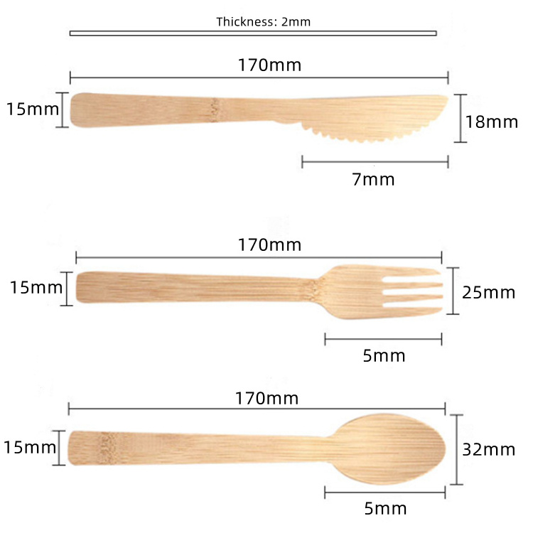 Compostable Utensils Set 100% biodegradable Fork Knife small mini party Cutlery Set bamboo serving disposable soup spoon