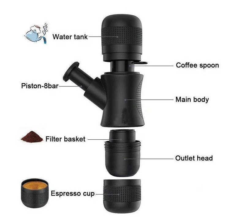 Factory Portable Hotel Commercial Cafetera Black Coffee Maker Esepresso Coffee Machine for Camping Gift Indoor Outdoor