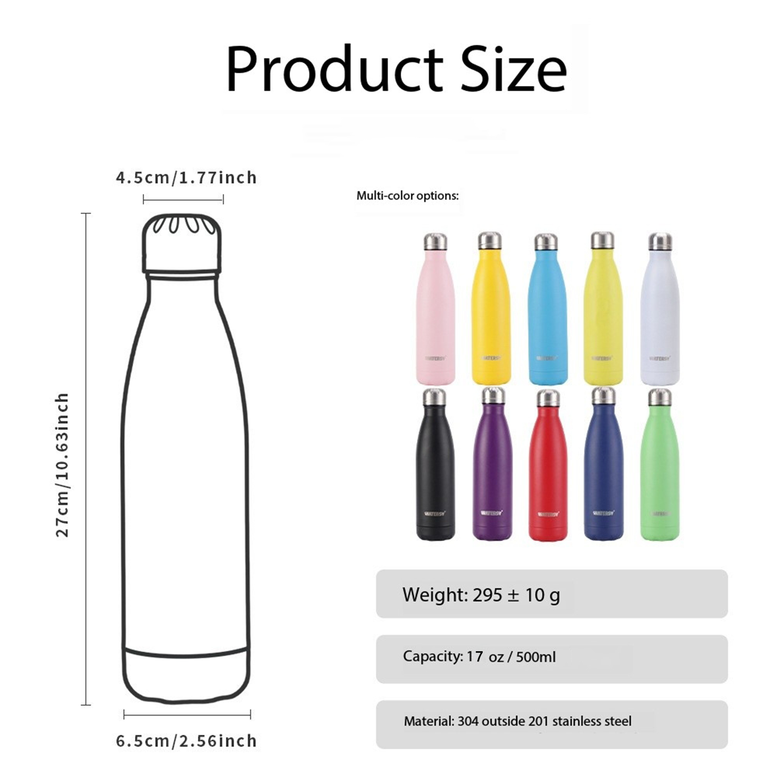 Factory supplies Double Wall 304 Stainless Steel Cola Shape Water Bottle 17 oz Vacuum Flasks Fitness Thermos