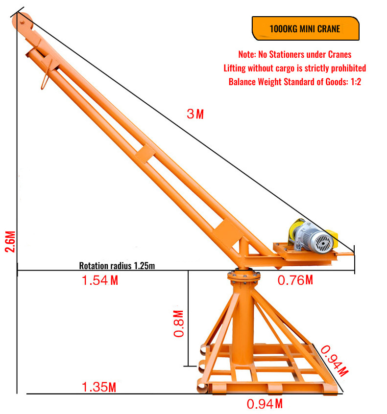 500kg mini crane lifting 200kg small portable crane with 220v electric hoist