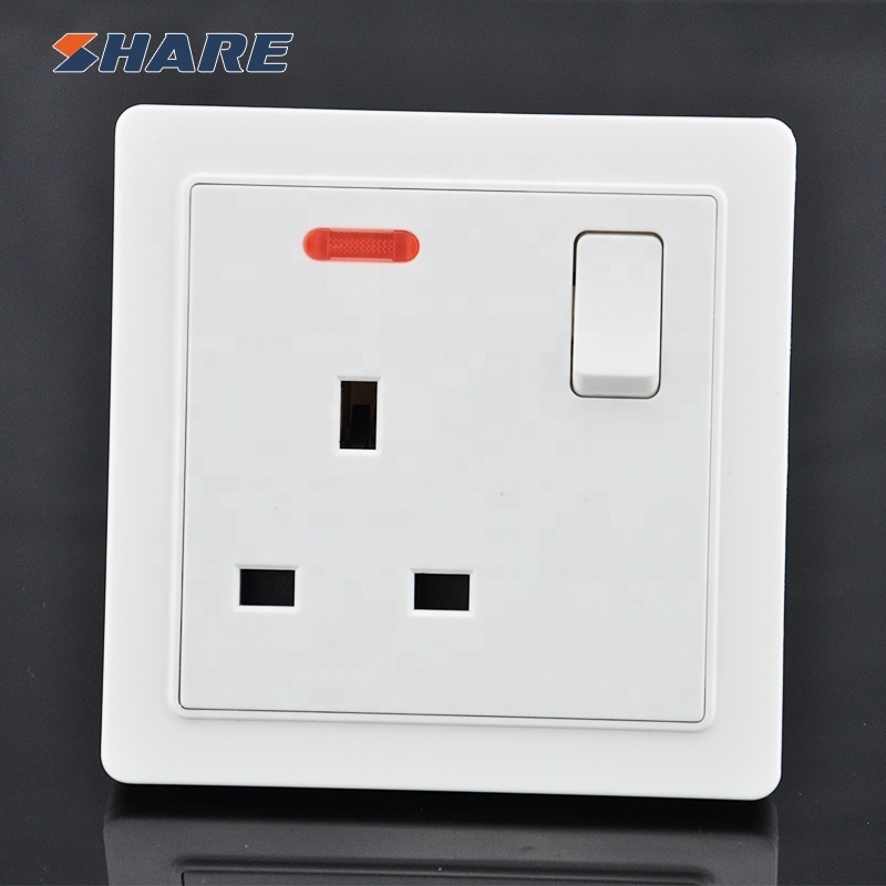 China Manufacturer of  UK  Hot Sell high quality 13a 1 Gang 3 Pin plug electrical Wall Switch Socket with Neon