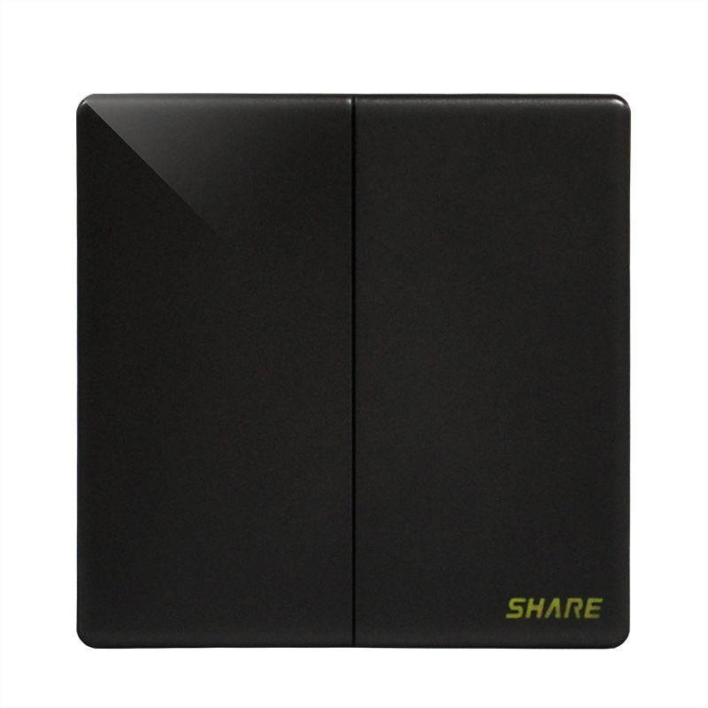 SHARE  250V 16A black big panel push button two  gang one  way wall  switch 86*86mm 15 years Warranty