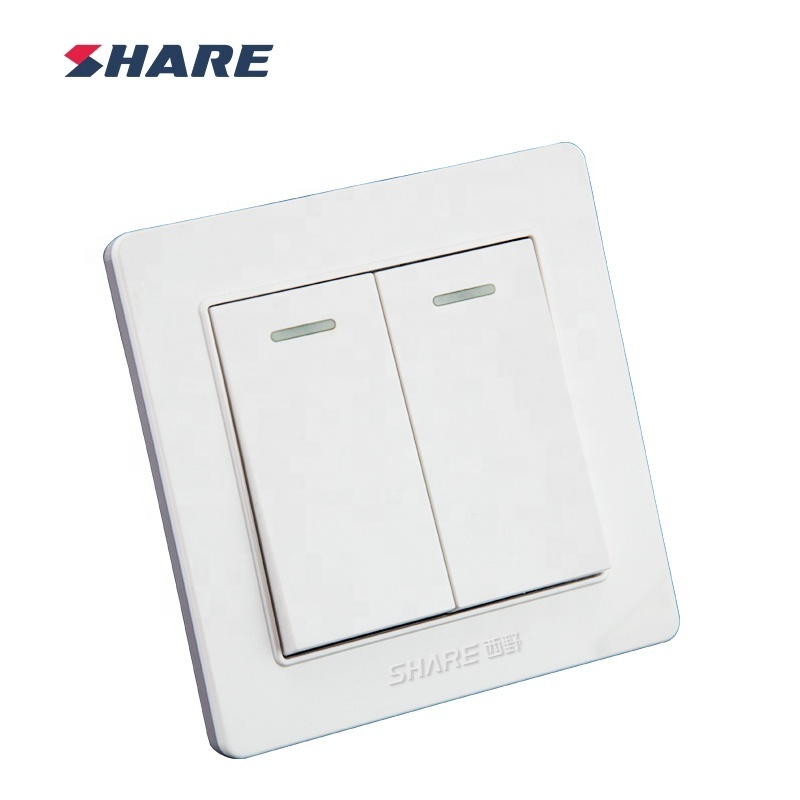 SHARE Home Use Switches 2 Gang 1 Way Wall Light Switch Socket White Wall Switch Socket