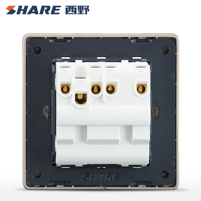 SHARE Factory Price 4 Gang 2 Way Switch Socket Wall Gold Color 10A Modern Electric Wall Switch