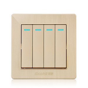 SHARE Factory Price 4 Gang 2 Way Switch Socket Wall Gold Color 10A Modern Electric Wall Switch