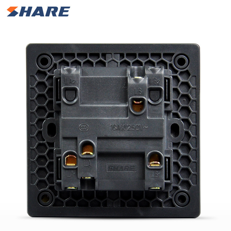 SHARE  250V 16A black big panel push button two  gang one  way wall  switch 86*86mm 15 years Warranty