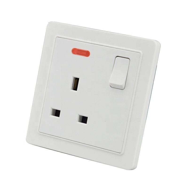 China Manufacturer of  UK  Hot Sell high quality 13a 1 Gang 3 Pin plug electrical Wall Switch Socket with Neon