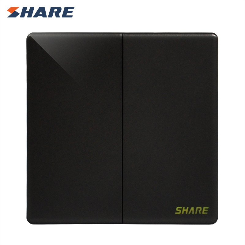 SHARE  250V 16A black big panel push button two  gang one  way wall  switch 86*86mm 15 years Warranty