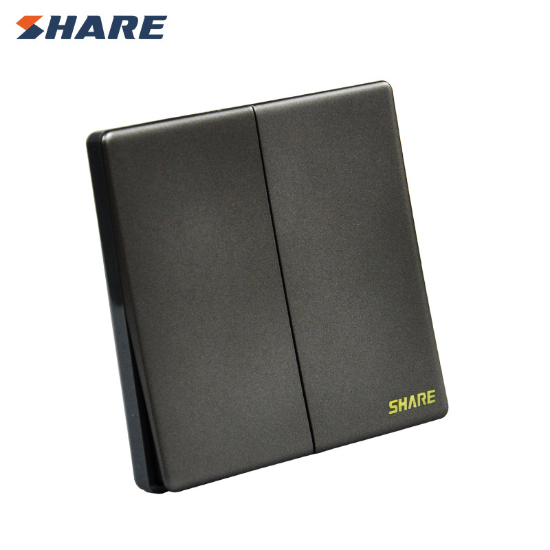 SHARE  250V 16A black big panel push button two  gang one  way wall  switch 86*86mm 15 years Warranty