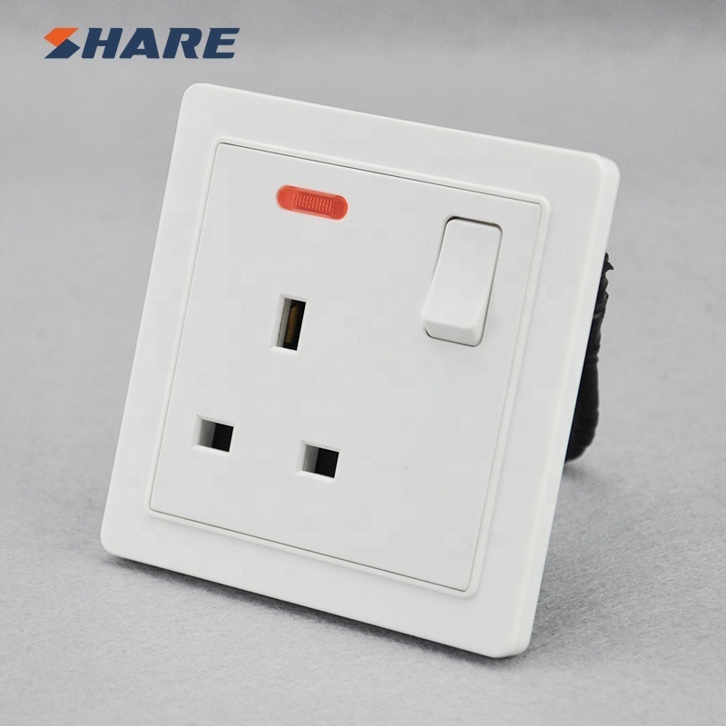 China Manufacturer of  UK  Hot Sell high quality 13a 1 Gang 3 Pin plug electrical Wall Switch Socket with Neon