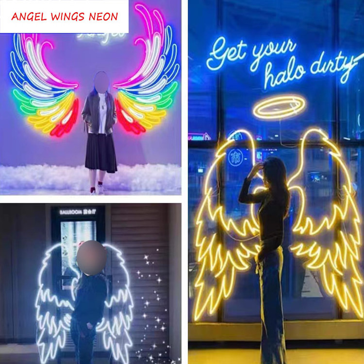 Dropshipping custom popular big angel wings neon led light Hello beautiful custom neon sign for party event decoration