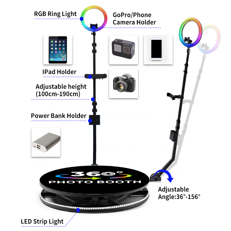 spiral enclosure bluetooth camera remote 360 photo booth with digital backdrop edit software