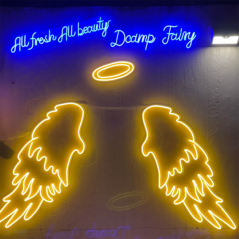 Dropshipping custom popular big angel wings neon led light Hello beautiful custom neon sign for party event decoration