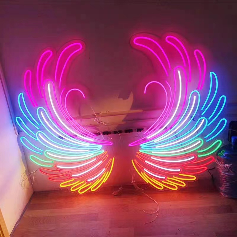 Dropshipping custom popular big angel wings neon led light Hello beautiful custom neon sign for party event decoration