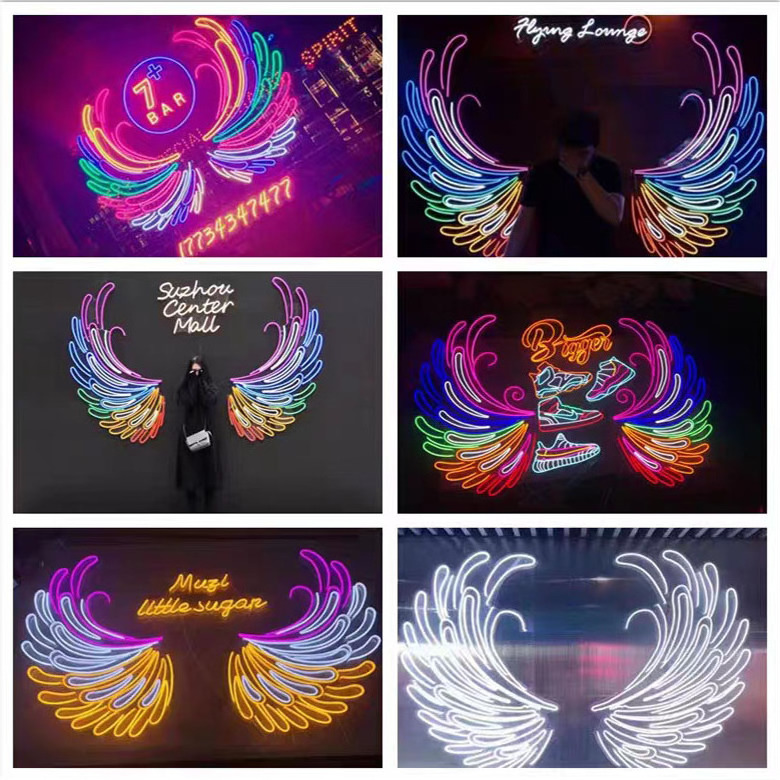 Dropshipping custom popular big angel wings neon led light Hello beautiful custom neon sign for party event decoration