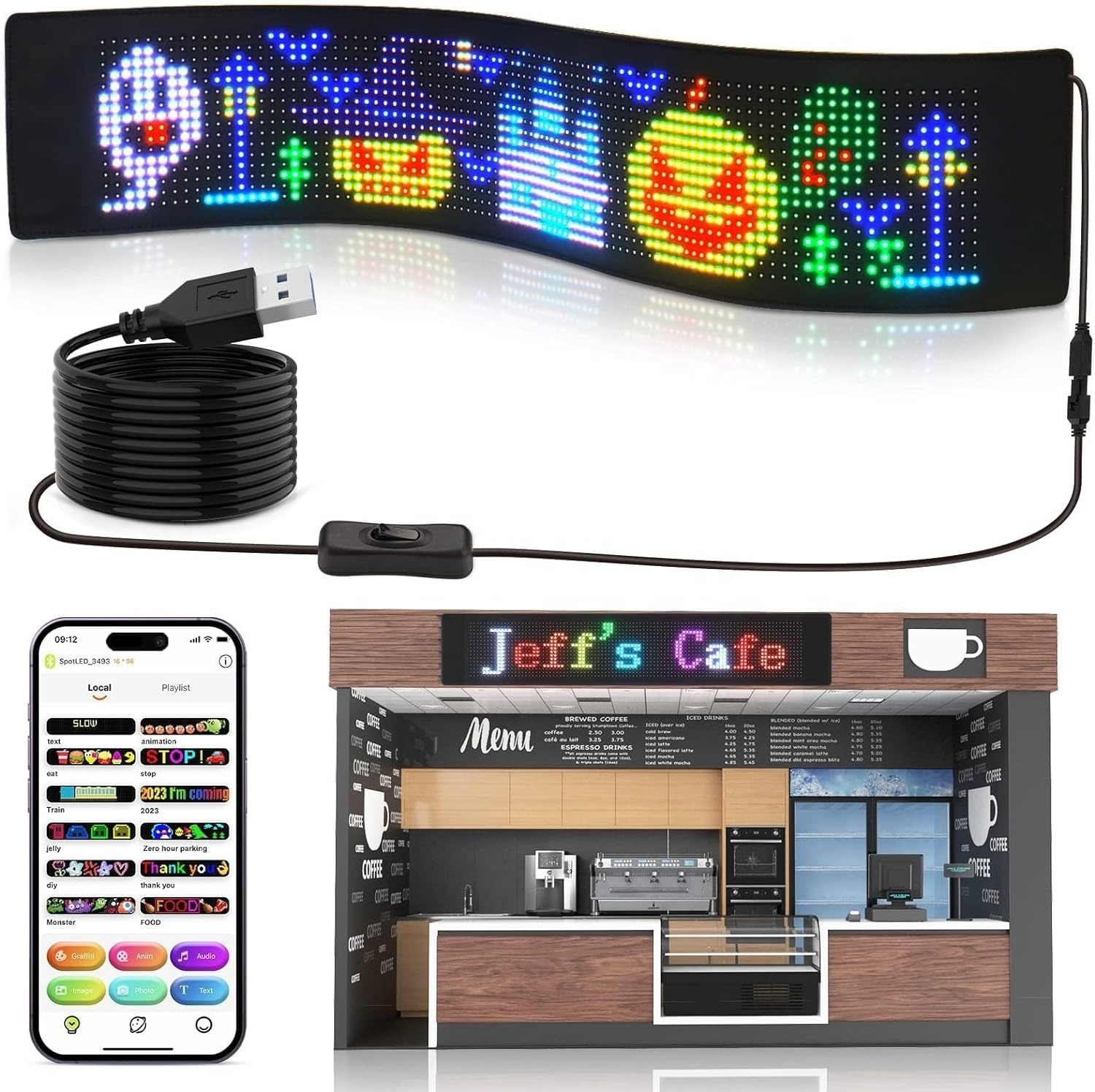 Flexible LED Light Display Panel Car Window Sign Soft Control Rgb Board Smart APP Screen Flexible Display Led Billboard