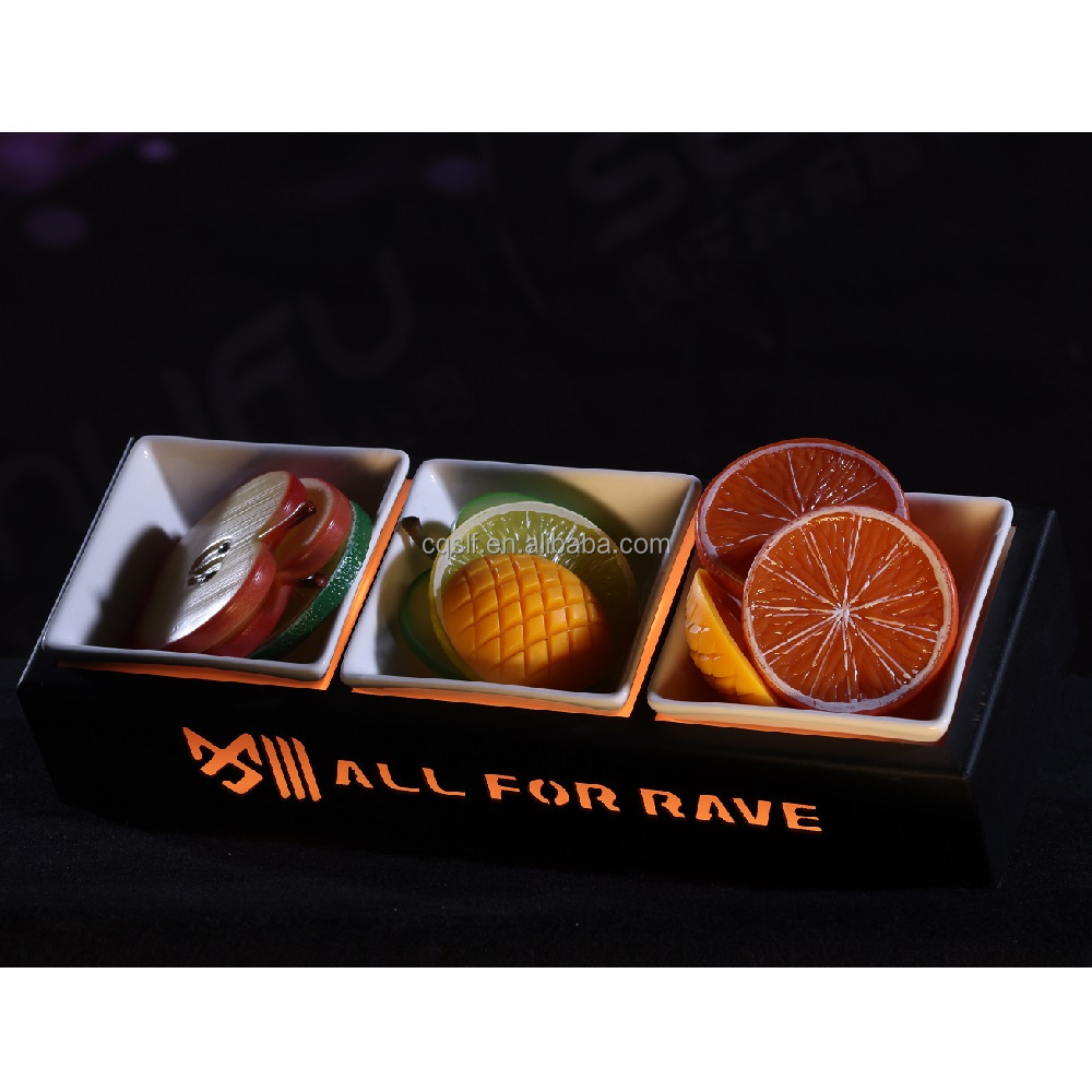 LED luminous Fruit Vegetable Service Tray 3cell for restaurant hotel wedding party bar lounge night club LED Acrylic fruit plate