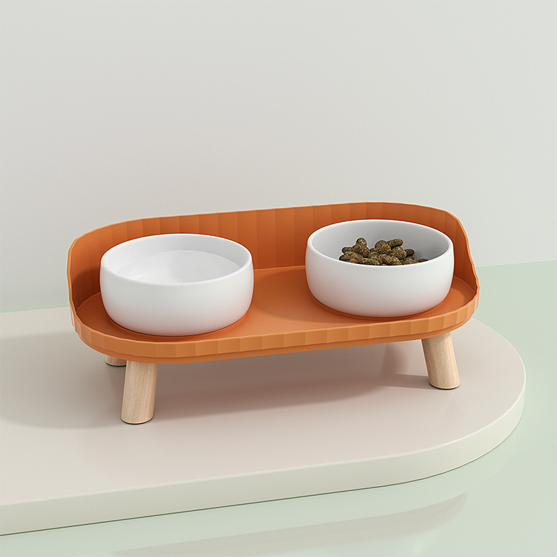 Wholesale ceramic double dinner bowl Adjustable cat bowl stand with No-Spill Elevated Cat feeding bowl