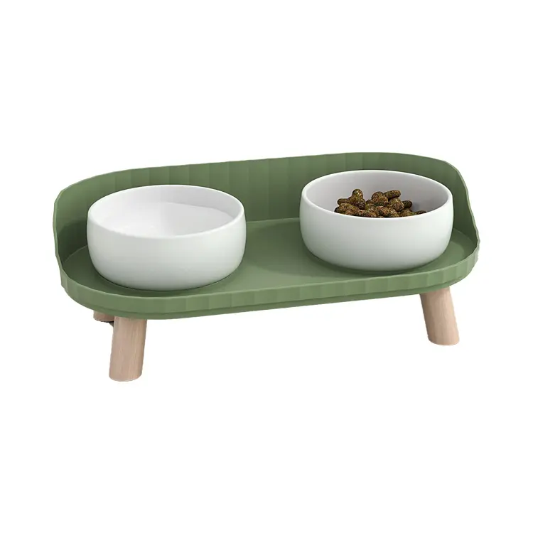 Wholesale ceramic double dinner bowl Adjustable cat bowl stand with No-Spill Elevated Cat feeding bowl