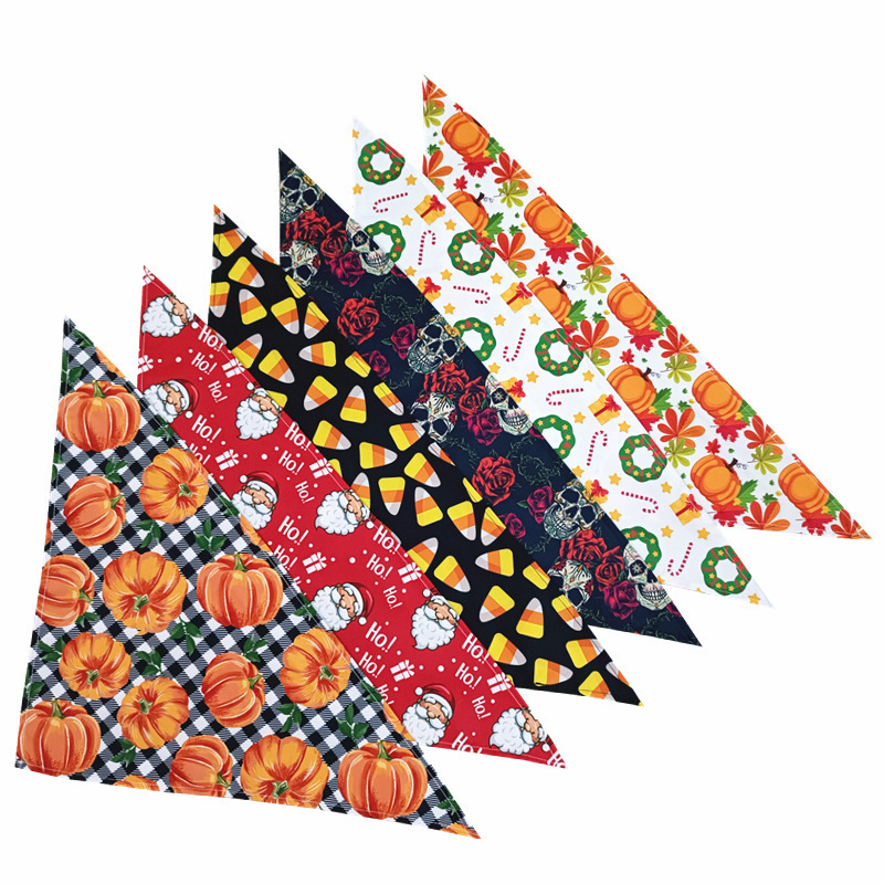 Custom Logo Print Dog Bandana Christmas Halloween Thanksgiving Day Dog Xmas Bandana Blank Sublimation Custom Dog Bandana