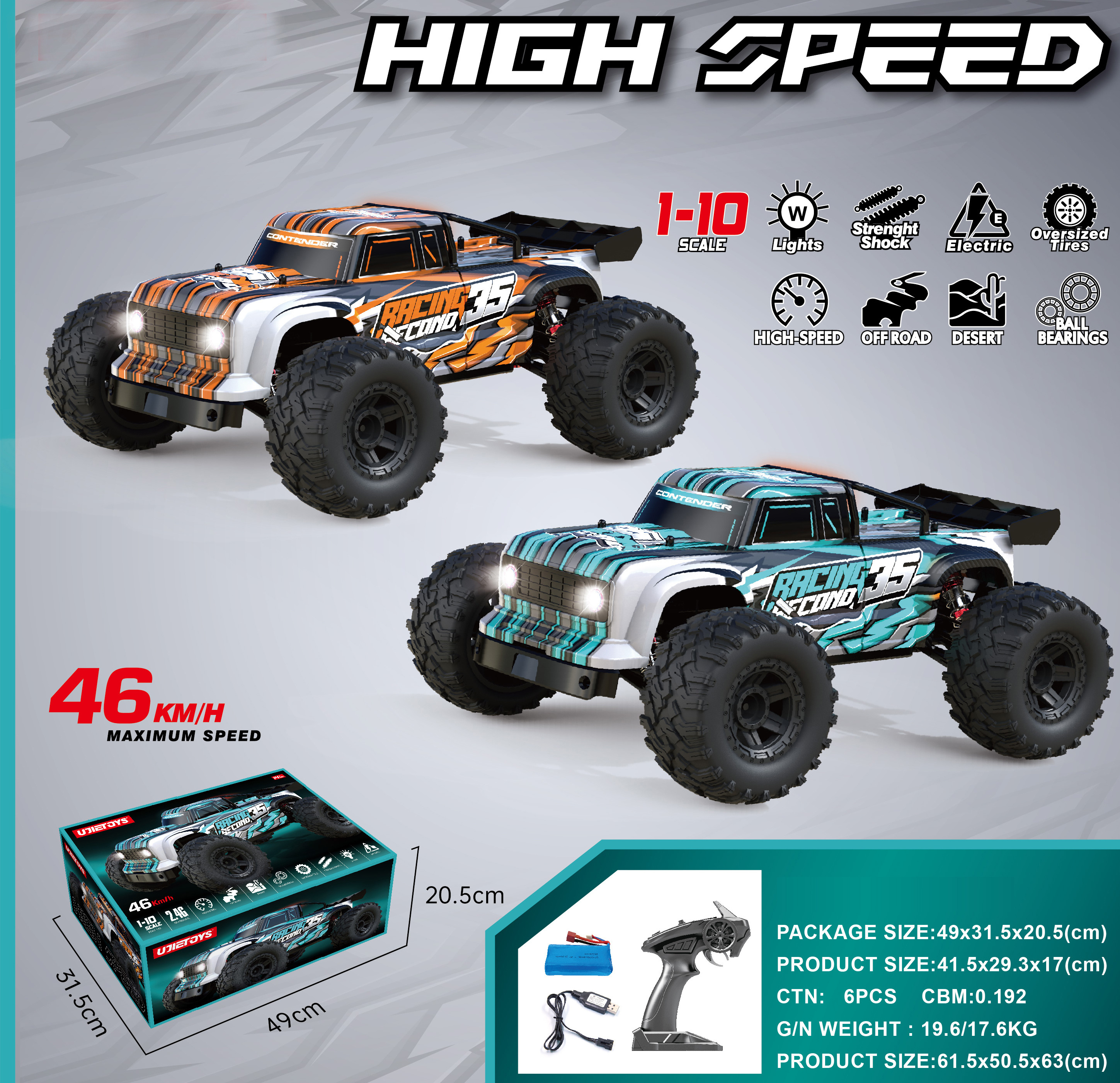 High Speed Rock Climbing Alloy Big Wheel 1/10 Fadio Control Toys Trucks Car Hobby Grade RC Monster Truck 1/10