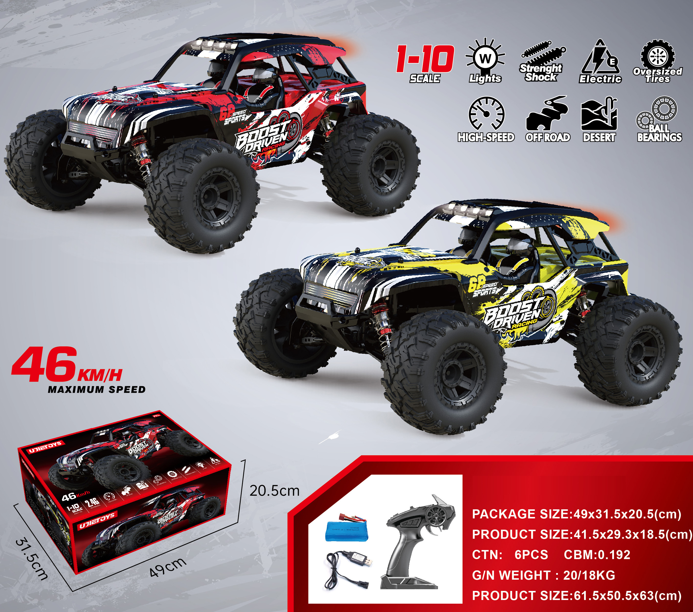 High Speed Rock Climbing Alloy Big Wheel 1/10 Fadio Control Toys Trucks Car Hobby Grade RC Monster Truck 1/10