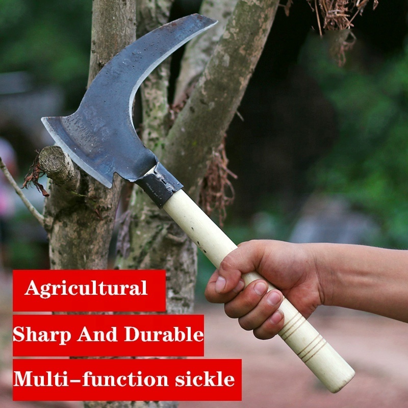 Multifunctional Agricultural Garden Scythe Grass Moving Sickle Black Mowing Farm Tool  Wooden  Handle