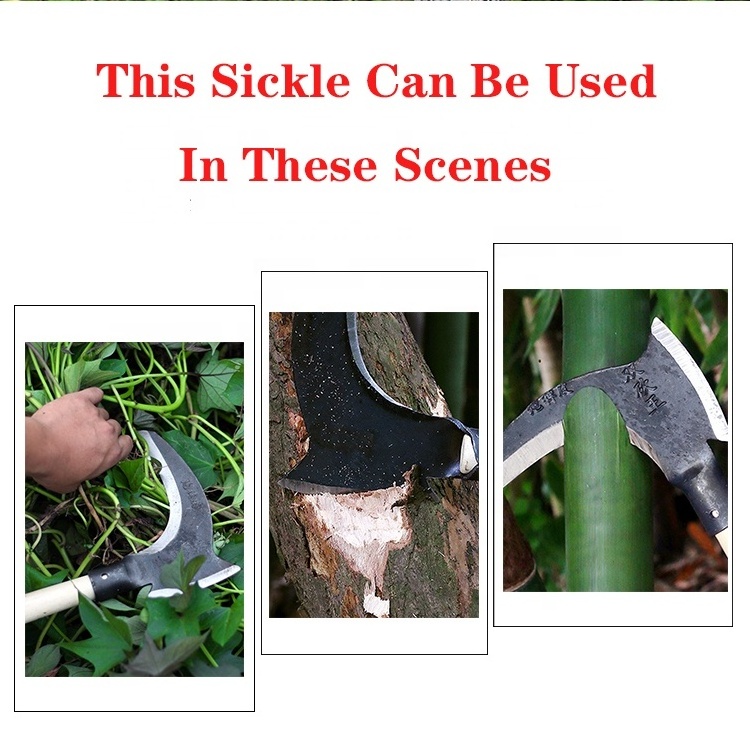 Multifunctional Agricultural Garden Scythe Grass Moving Sickle Black Mowing Farm Tool  Wooden  Handle