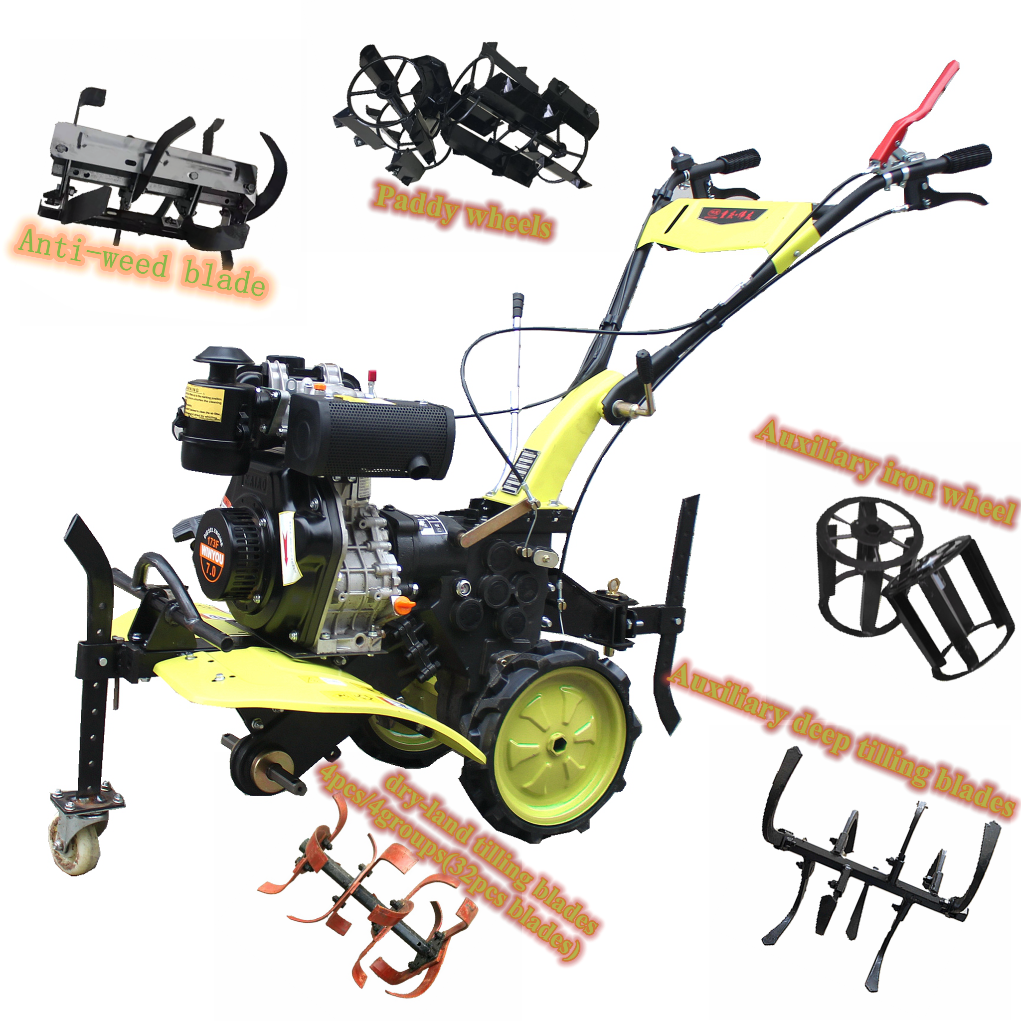 Mini Tiller Agricultural Machinery Equipment Diesel Cultivator Motocultor Four Wheel Gasoline Power Walking Tractor