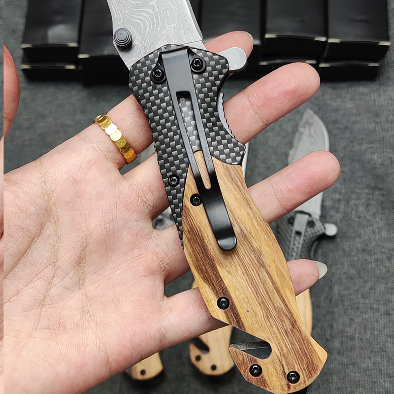 X50 Stainless Steel Camping Survival Hunting Olive Wood Handle Edc Knives Outdoor Camping Hunting Folding Custom Pocket Knife