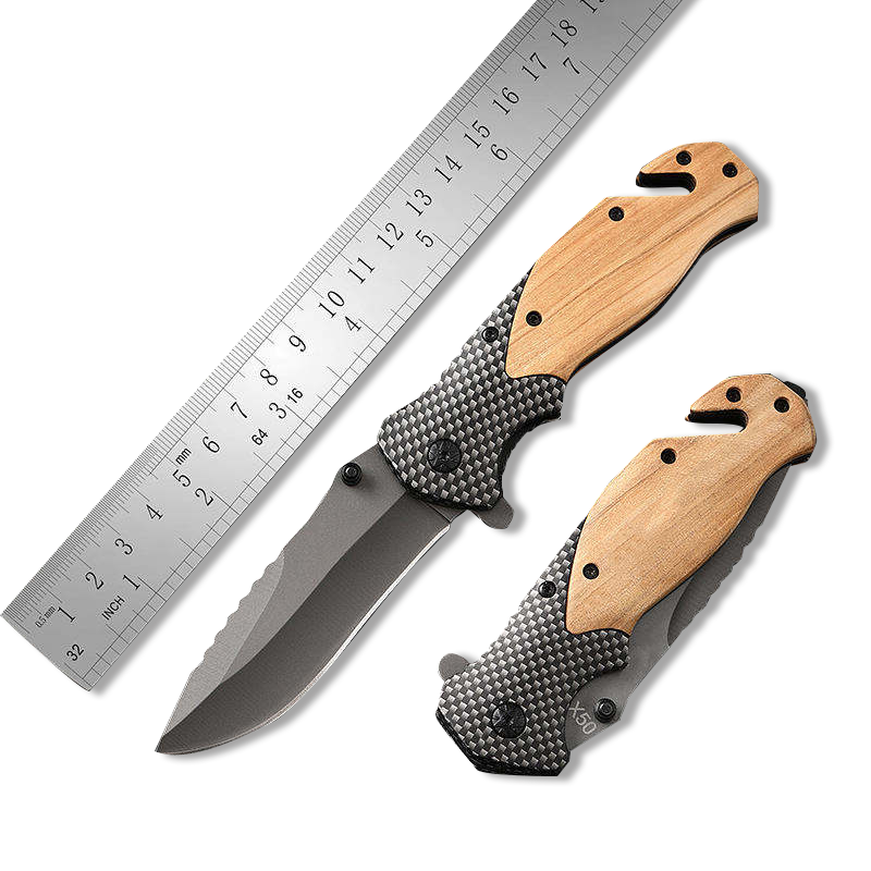 X50 Stainless Steel Camping Survival Hunting Olive Wood Handle Edc Knives Outdoor Camping Hunting Folding Custom Pocket Knife