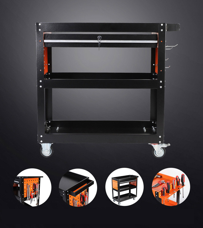 Auto Repair Mechanical Tool Cart Workshop Cart Three-Layer Cart Hardware Mobile Rolling Tool Trolley With Drawer