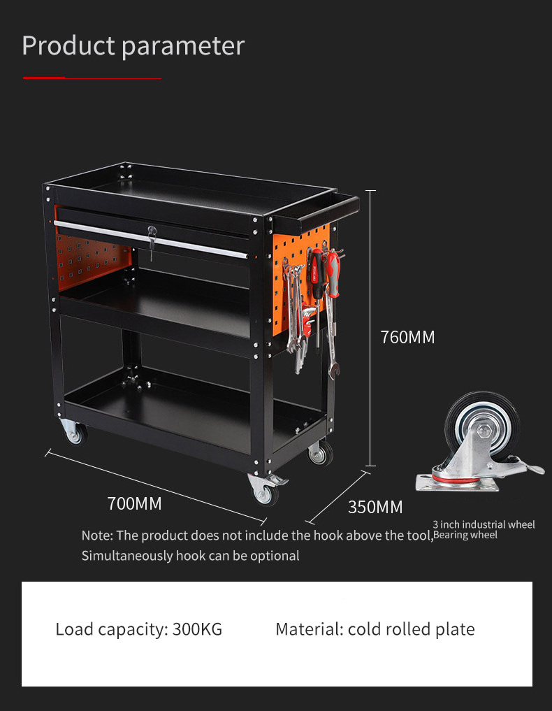 Auto Repair Mechanical Tool Cart Workshop Cart Three-Layer Cart Hardware Mobile Rolling Tool Trolley With Drawer